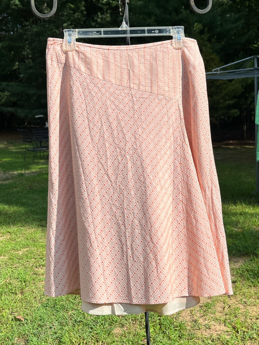 Y2K Ann Taylor Retro Peaches & Cream Striped Ditzy Floral Midi Skirt Size 8